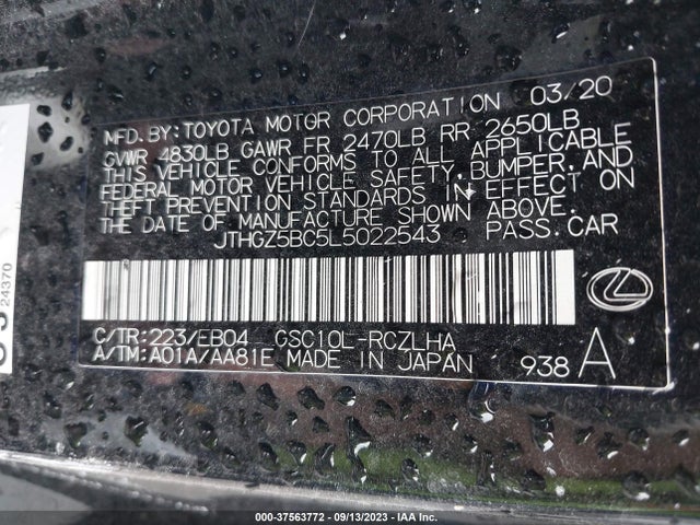 2020 Lexus RC, VIN: JTHGZ5BC5L5022543