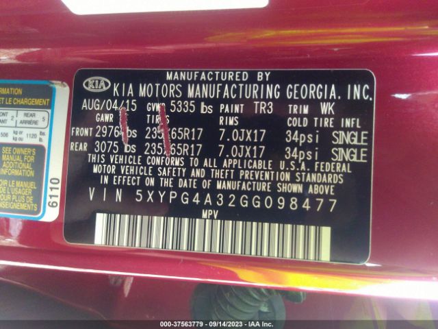 5XYPG4A32GG098477 KIA SORENTO LX