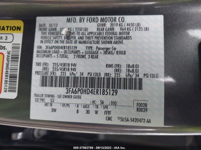 3FA6P0HD4ER185129 Ford FUSION SE
