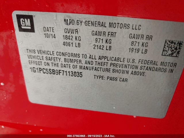 Chevrolet CRUZE LT 2015 1G1PC5SB9F7113035 Image 9