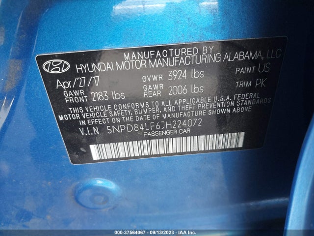 Hyundai ELANTRA SEL 2018 5NPD84LF6JH224072 Image 15