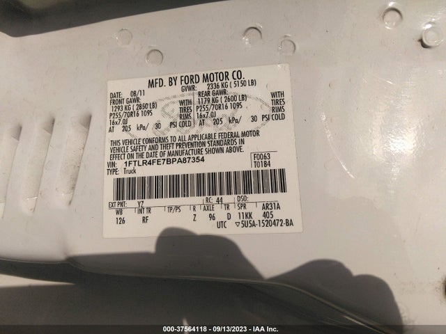 2011 FORD RANGER XLT/SPORT VIN: 1FTLR4FE7BPA87354
