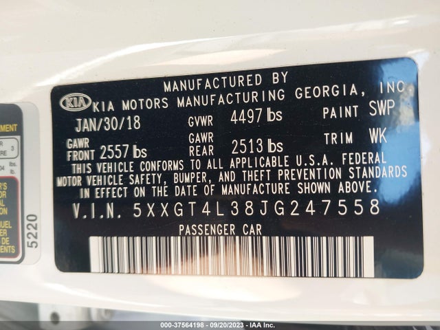 KIA Optima S 2018 5XXGT4L38JG247558 Image 9