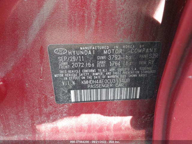 2012 HYUNDAI ELANTRA LIMITED PZEV VIN: KMHDH4AE0CU313408