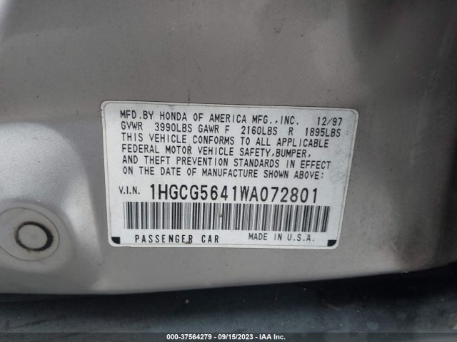 1998 HONDA ACCORD SDN LX VIN: 1HGCG5641WA072801