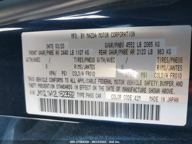 2020 MAZDA MAZDA6 GRAND TOURING RESERVE VIN: JM1GL1WY2L1523592