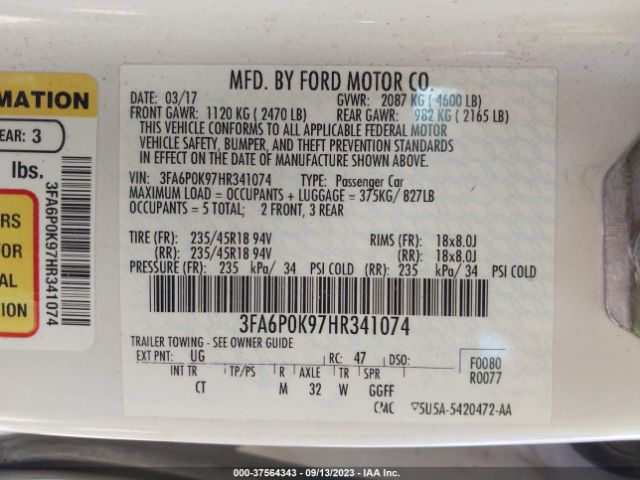 2017 FORD FUSION 3FA6P0K97HR341074 Photo 8