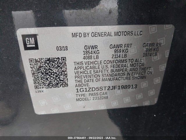 Chevrolet MALIBU LT 2018 1G1ZD5ST2JF198913 Image 9