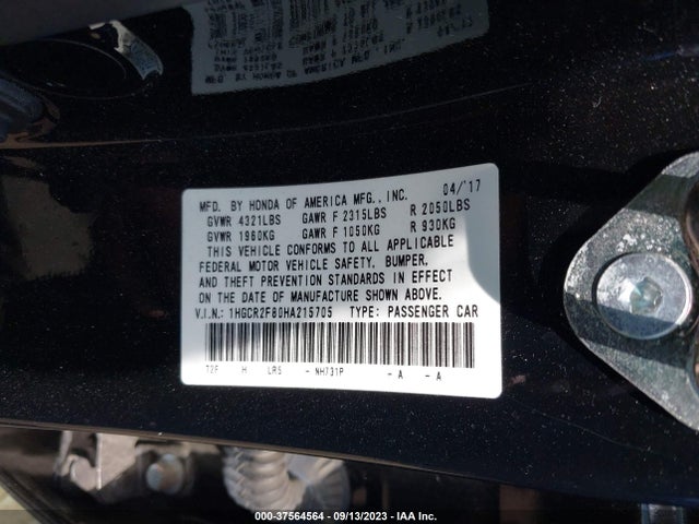 Honda Accord Sedan Ex-l 2017 1HGCR2F80HA215705 Image 9