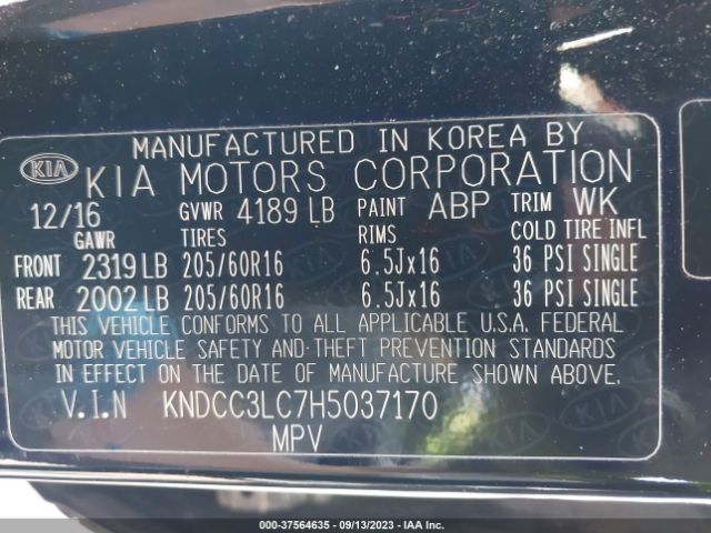 KNDCC3LC7H5037170 KIA NIRO EX