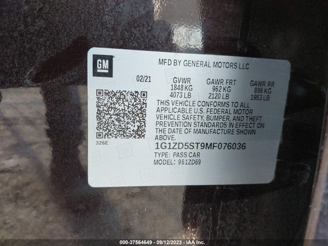 Chevrolet MALIBU LT 2021 1G1ZD5ST9MF076036 Image 9