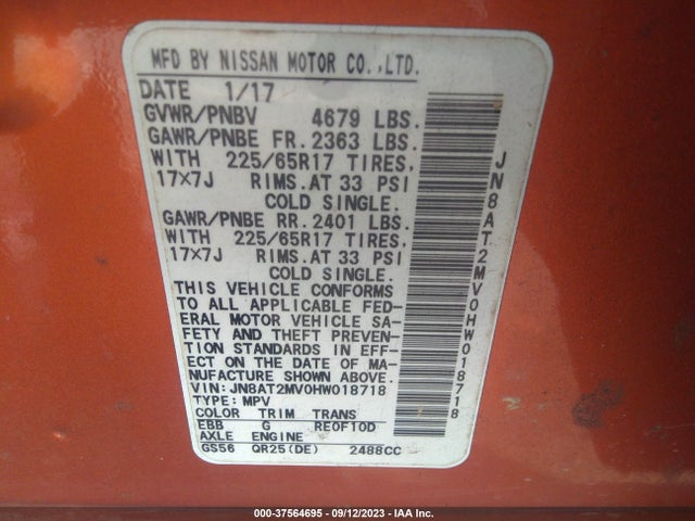 Nissan ROGUE SV 2017 JN8AT2MV0HW018718 Image 14