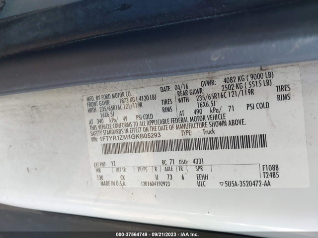 Ford Transit-250 2016 1FTYR1ZM1GKB05293 Image 9