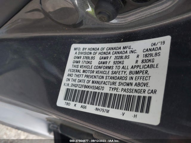 Honda Civic Sedan Sport 2019 2HGFC2F84KH554670 Image 9