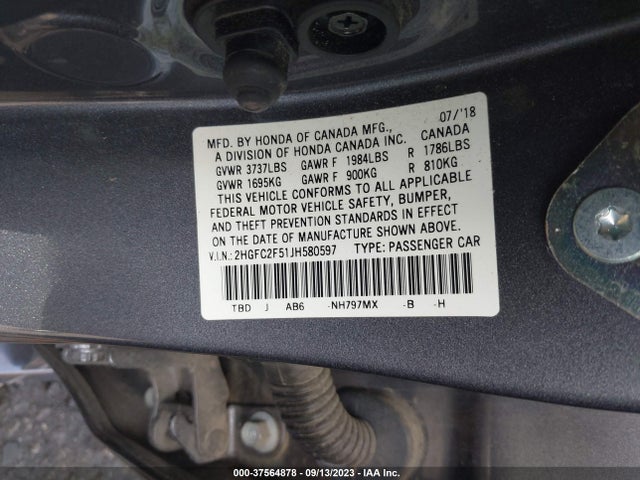 Honda Civic Lx 2018 2HGFC2F51JH580597 Image 9