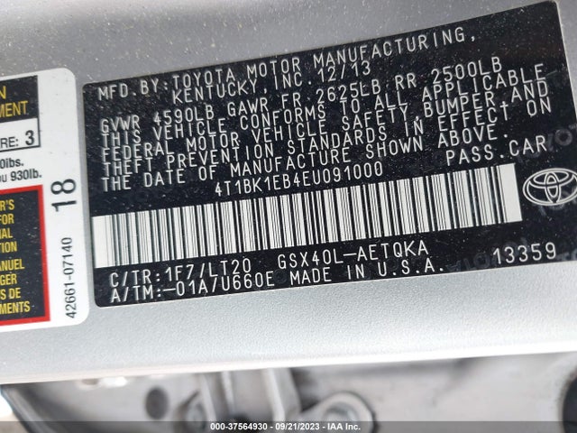 Toyota Avalon Xle Touring 2014 4T1BK1EB4EU091000 Image 9