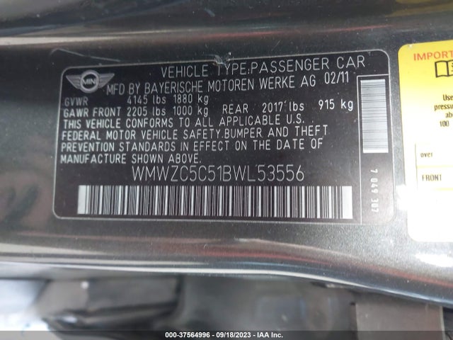 2011 MINI COOPER COUNTRYMAN WMWZC5C51BWL53556 Photo 8