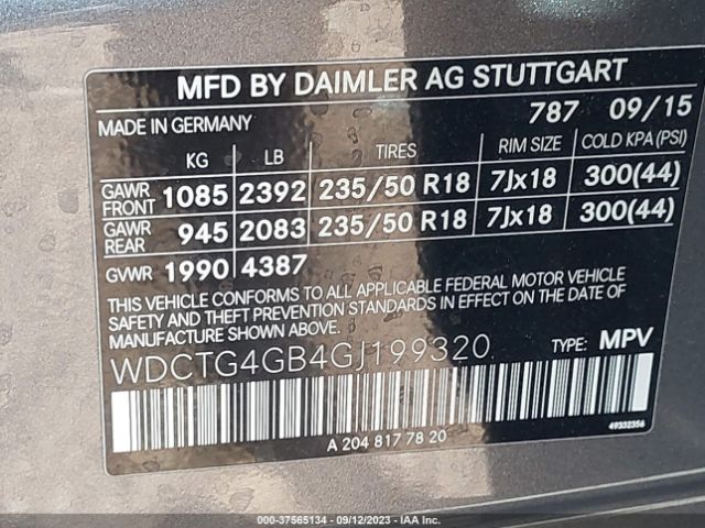WDCTG4GB4GJ199320 Mercedes-Benz Gla Gla 250