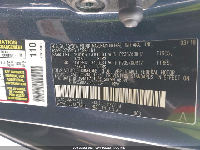 Toyota SIENNA LE 2018 5TDKZ3DC0JS931357 Image 9
