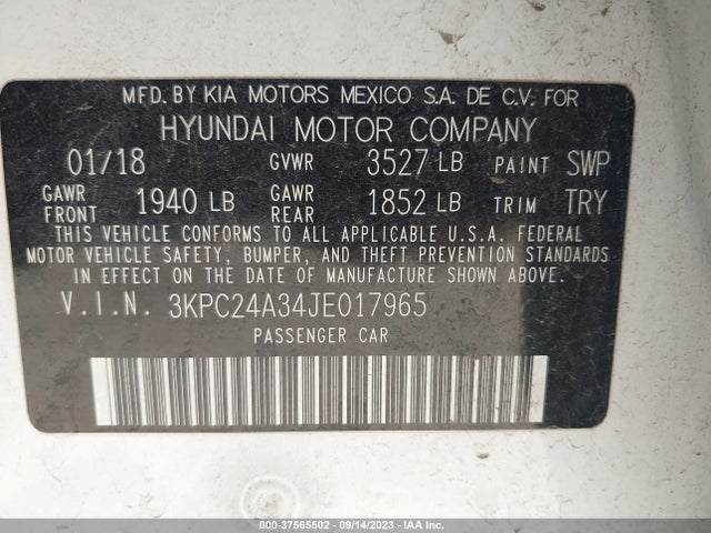 Hyundai ACCENT SE 2018 3KPC24A34JE017965 Image 9