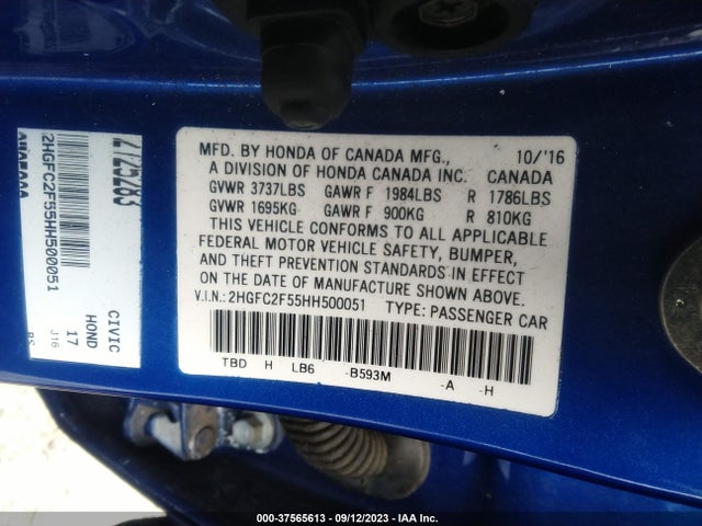 Honda Civic Lx 2017 2HGFC2F55HH500051 Image 9