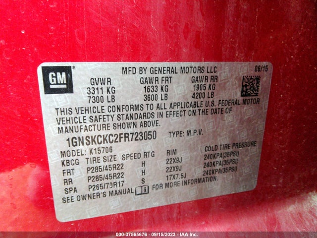 Chevrolet Tahoe Ltz 2015 1GNSKCKC2FR723050 Image 9