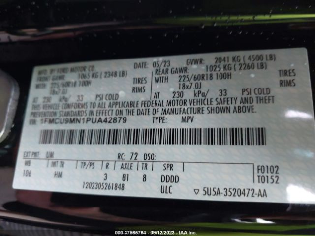 1FMCU9MN1PUA42879 Ford Escape St-line