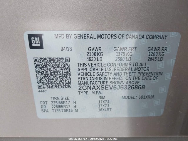 Chevrolet EQUINOX LT 2018 2GNAXSEV6J6326868 Image 9