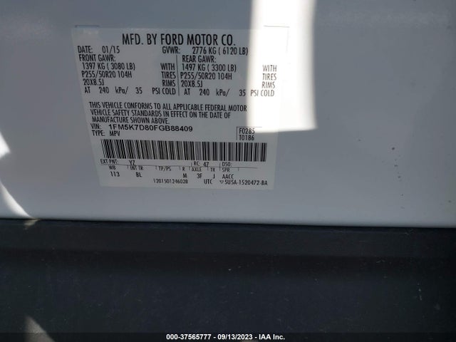 Ford EXPLORER XLT 2015 1FM5K7D80FGB88409 Image 8