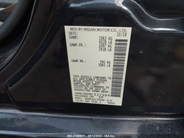 1N4BL4DV4KC117164 Nissan Altima 2.5 Sv