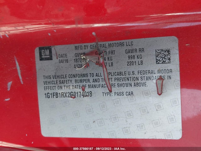 Chevrolet Camaro 1lt 2016 1G1FB1RX2G0174018 Image 9