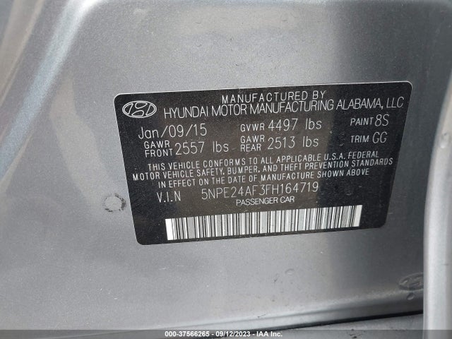 Hyundai Sonata 2.4l Se 2015 5NPE24AF3FH164719 Image 9