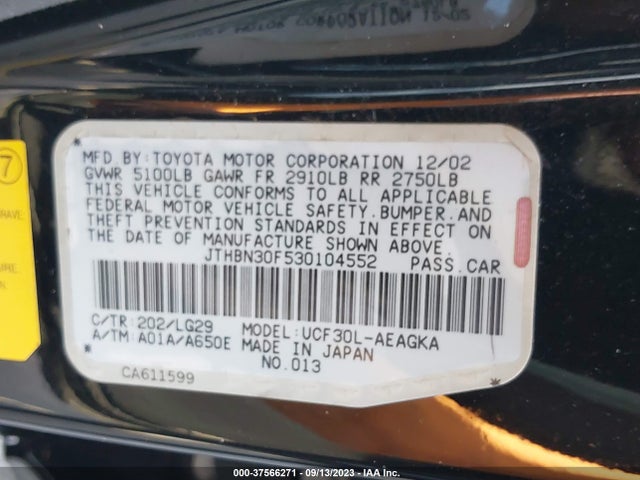 2003 LEXUS LS 430 VIN: JTHBN30F530104552