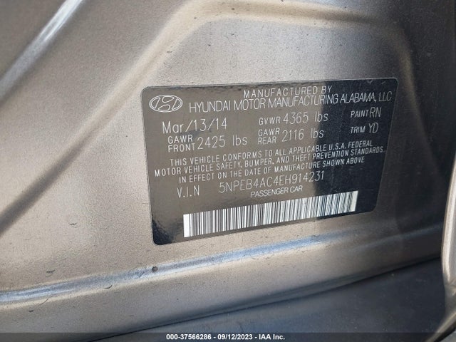 Hyundai SONATA GLS 2014 5NPEB4AC4EH914231 Image 9