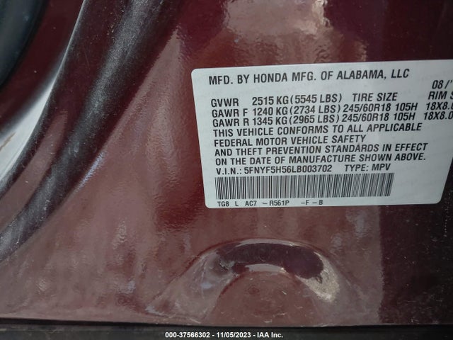 Honda Pilot Ex-l 2020 5FNYF5H56LB003702 Image 9