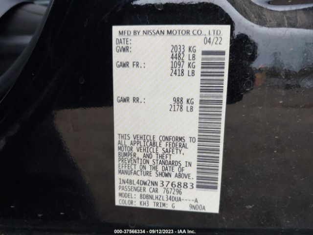 1N4BL4DW2NN376883 Nissan Altima 2.5 Sv