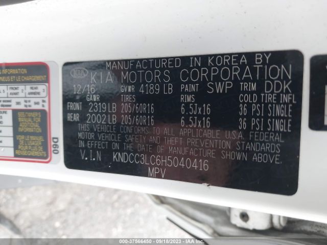 KNDCC3LC6H5040416 KIA NIRO EX