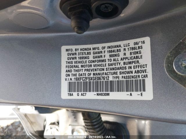 19XFC2F5XGE067612 Honda Civic Sedan Lx