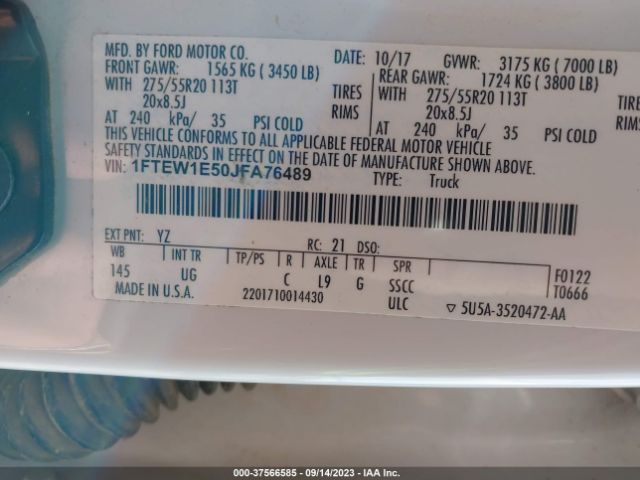 1FTEW1E50JFA76489 Ford F-150 Xl/xlt/lariat