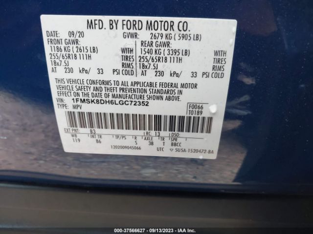 2020 FORD EXPLORER 1FMSK8DH6LGC72352 Photo 8