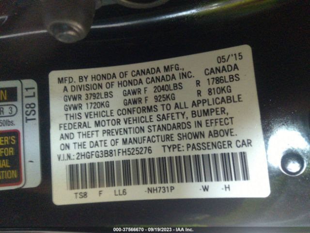 2HGFG3B81FH525276 Honda Civic Coupe Ex