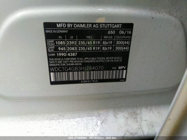 WDCTG4GB3HJ284070 Mercedes-Benz Gla Gla 250