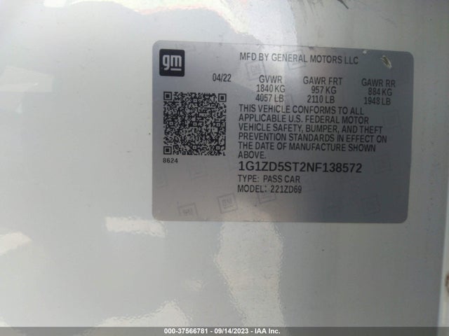 Chevrolet MALIBU LT 2022 1G1ZD5ST2NF138572 Image 9