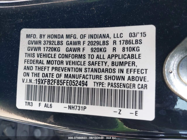 Honda CIVIC EX 2015 19XFB2F85FE052494 Image 9