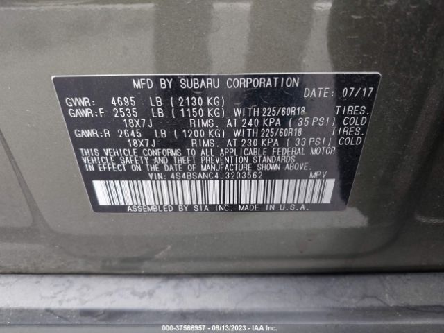 4S4BSANC4J3203562 Subaru Outback Limited