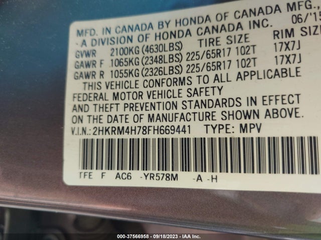 Honda Cr-v Ex-l 2015 2HKRM4H78FH669441 Image 9