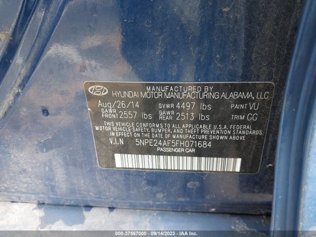 Hyundai Sonata 2.4l Se 2015 5NPE24AF5FH071684 Image 9