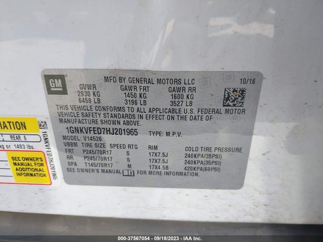Chevrolet Traverse Ls 2017 1GNKVFED7HJ201965 Image 9