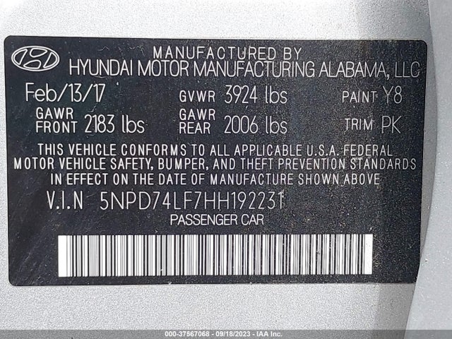 Hyundai ELANTRA SE 2017 5NPD74LF7HH192231 Image 9