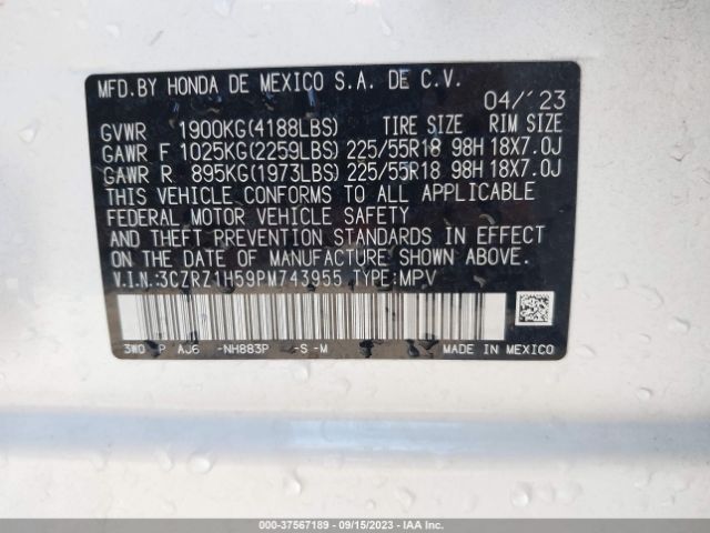 3CZRZ1H59PM743955 Honda HR-V SPORT